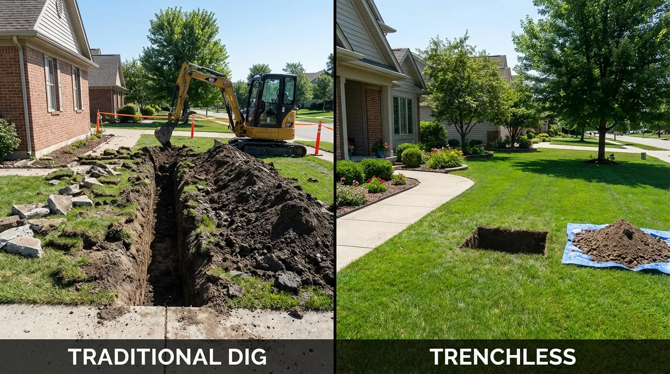 Trenchless sewer repair with minimal yard damage versus traditional excavation in Keyes, CA